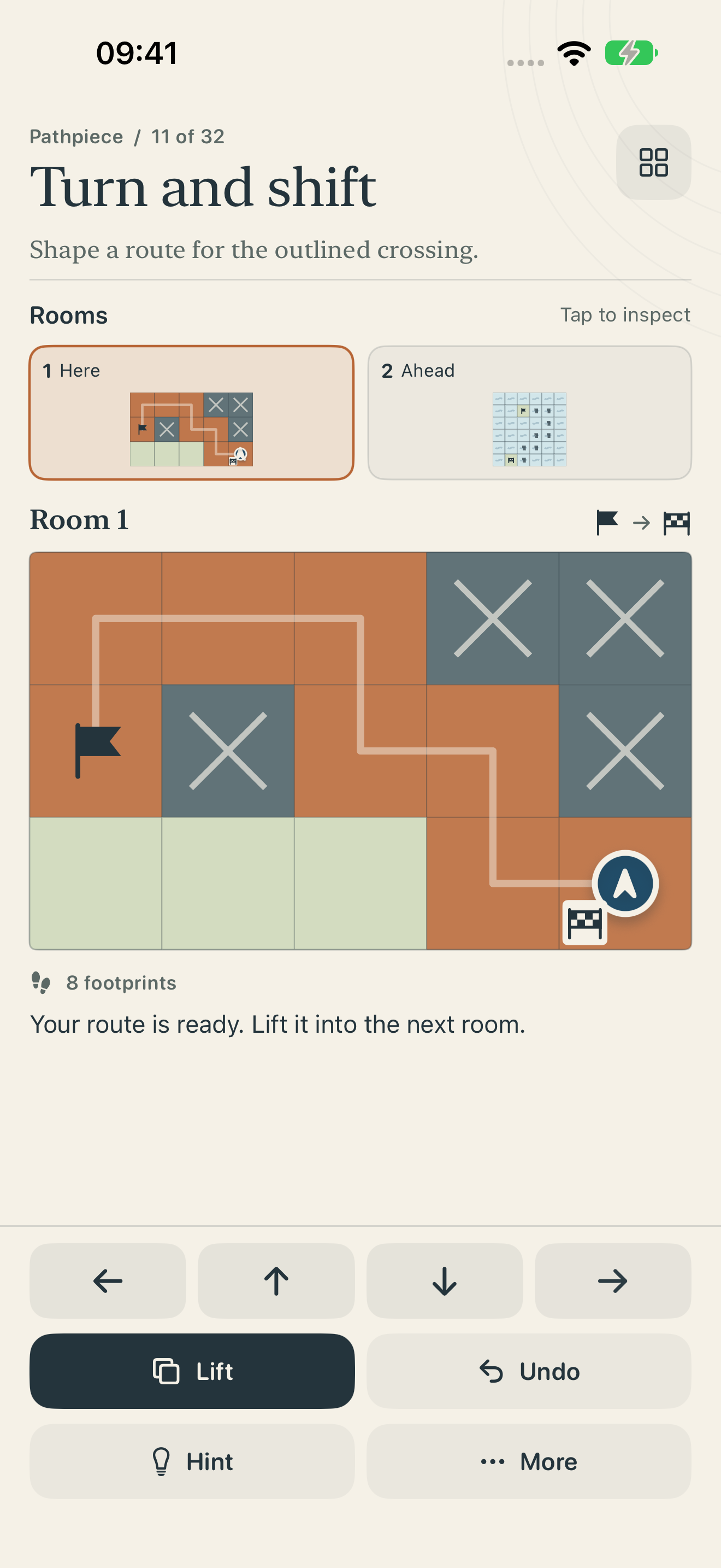 A Pathpiece starting room with a route to plan.