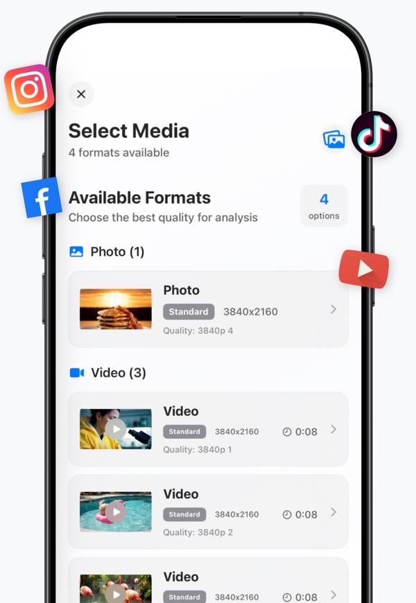 Choosing which photo or video from a shared social media post to check.